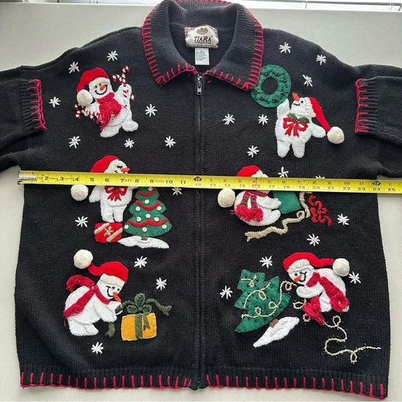 TIARA Vintage Festive Christmas Holiday Knit Cardigan Sweater Women’s Size XL - Picture 9 of 10